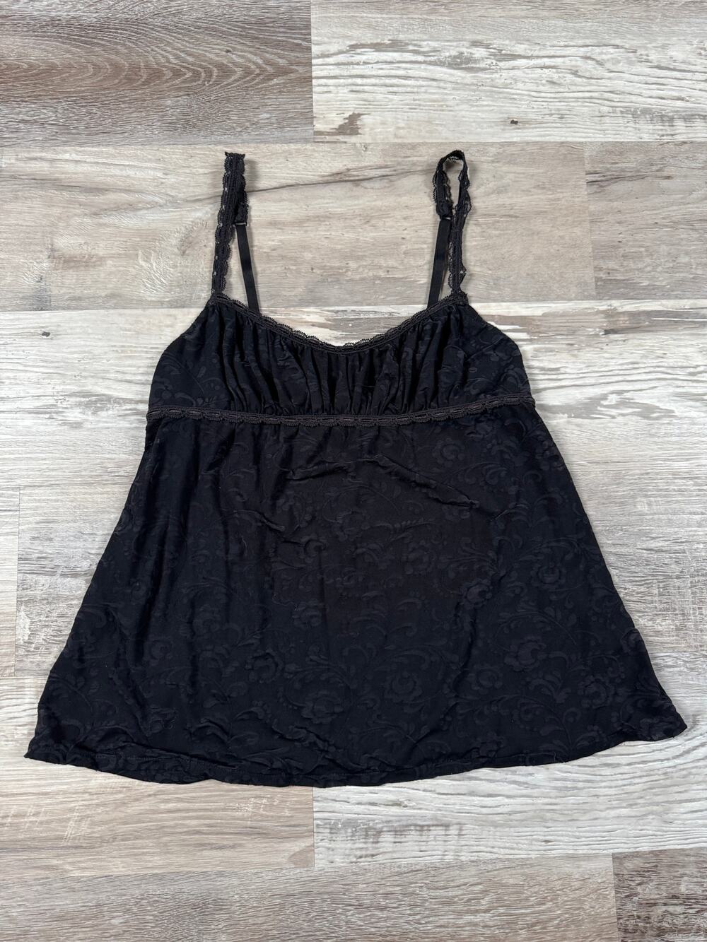Cosabella Black Floral Damask Babydoll Cami Top Modal Lace Made in Italy Size M